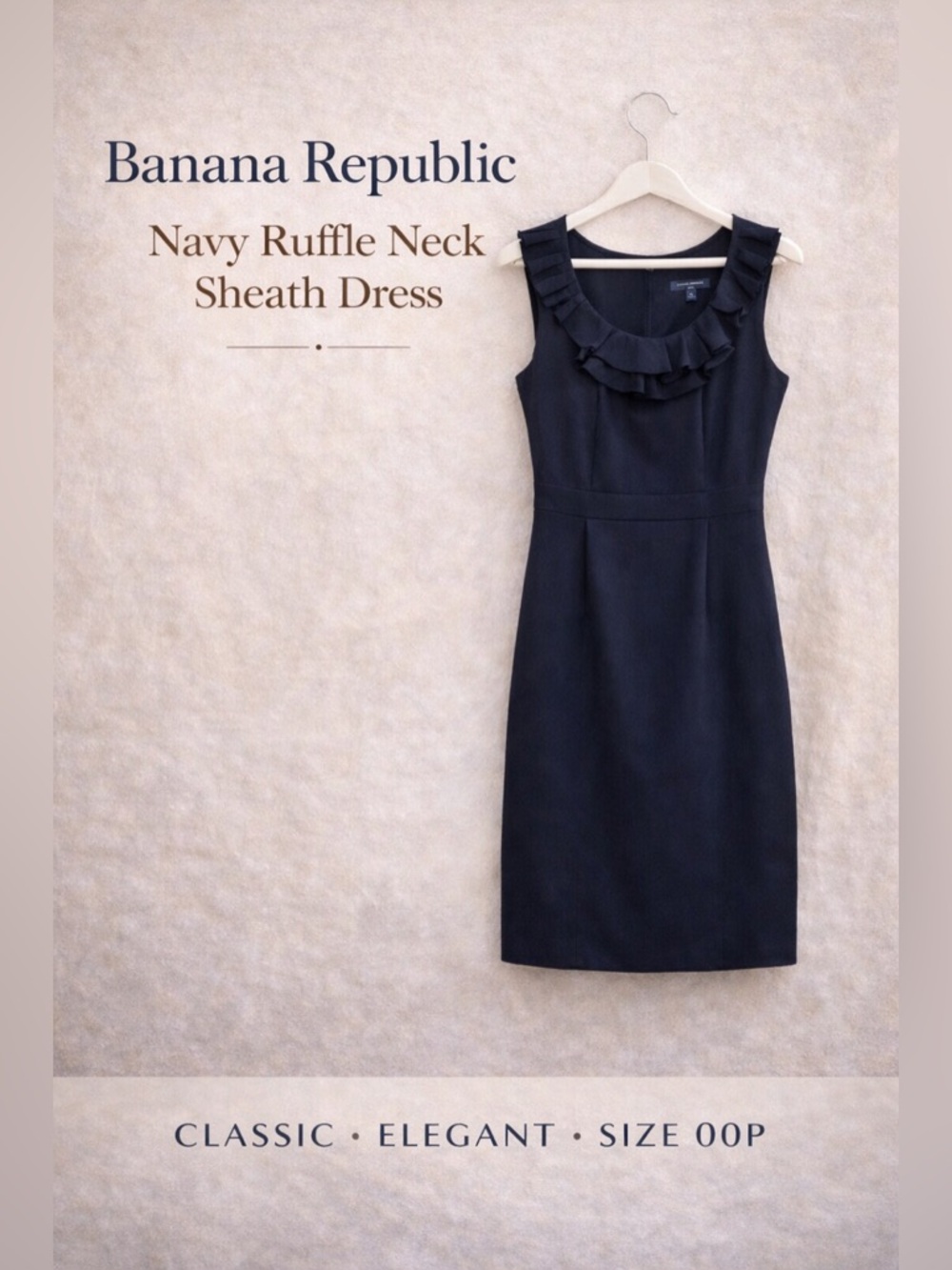 Banana Republic Navy Ruffle Neck Sheath Dress 00P Petite Work Wedding Guest